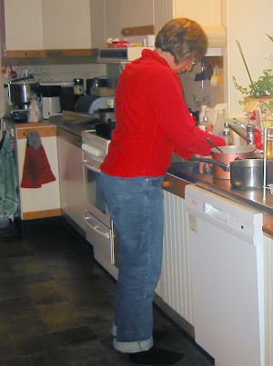Birgitta cleaning up